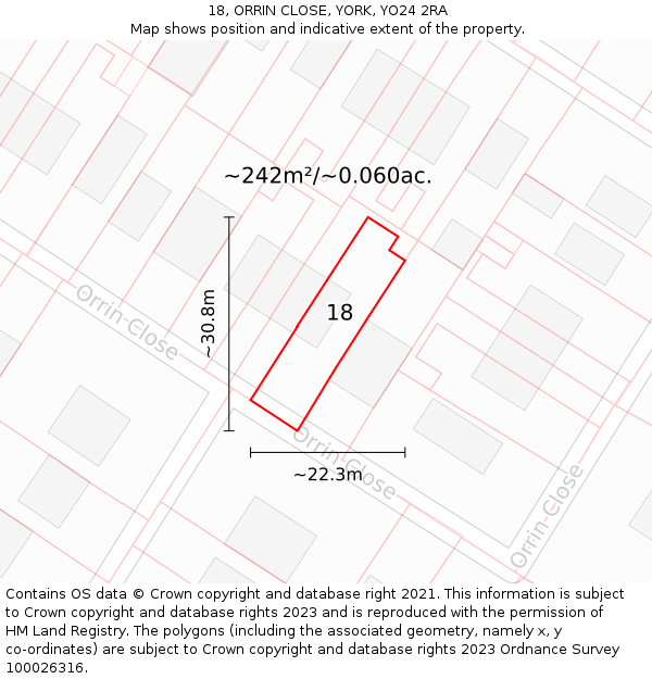 18, ORRIN CLOSE, YORK, YO24 2RA: Plot and title map