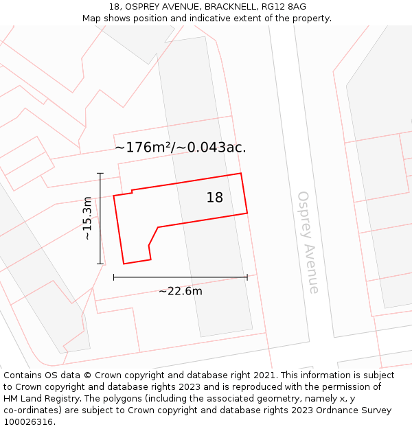 18, OSPREY AVENUE, BRACKNELL, RG12 8AG: Plot and title map