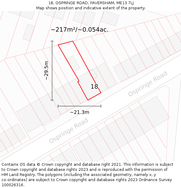18, OSPRINGE ROAD, FAVERSHAM, ME13 7LJ: Plot and title map
