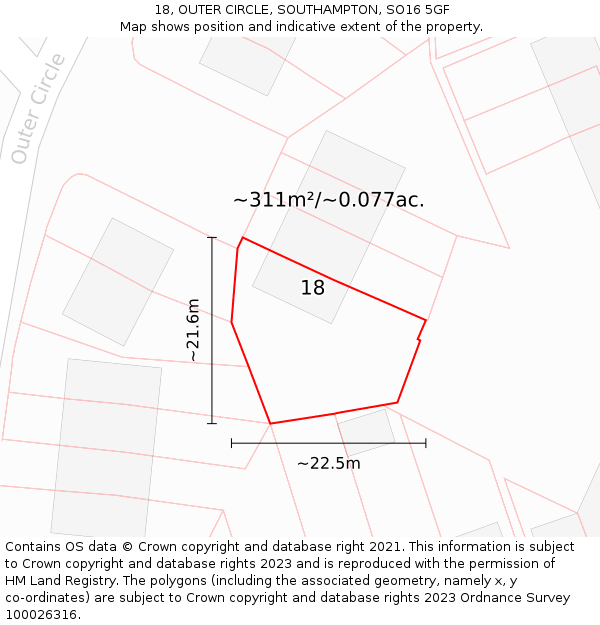 18, OUTER CIRCLE, SOUTHAMPTON, SO16 5GF: Plot and title map