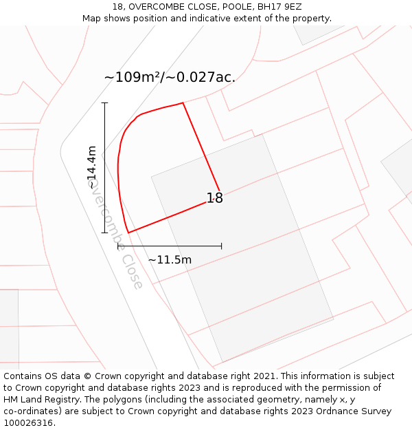 18, OVERCOMBE CLOSE, POOLE, BH17 9EZ: Plot and title map