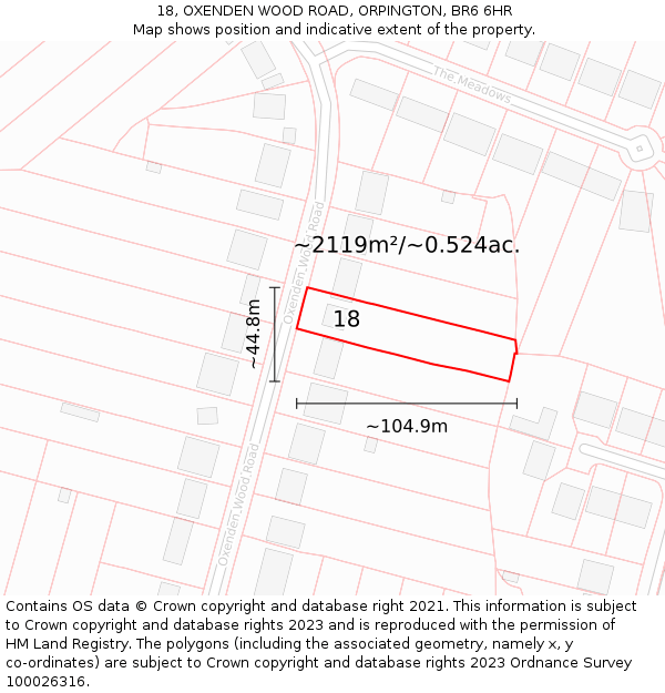 18, OXENDEN WOOD ROAD, ORPINGTON, BR6 6HR: Plot and title map