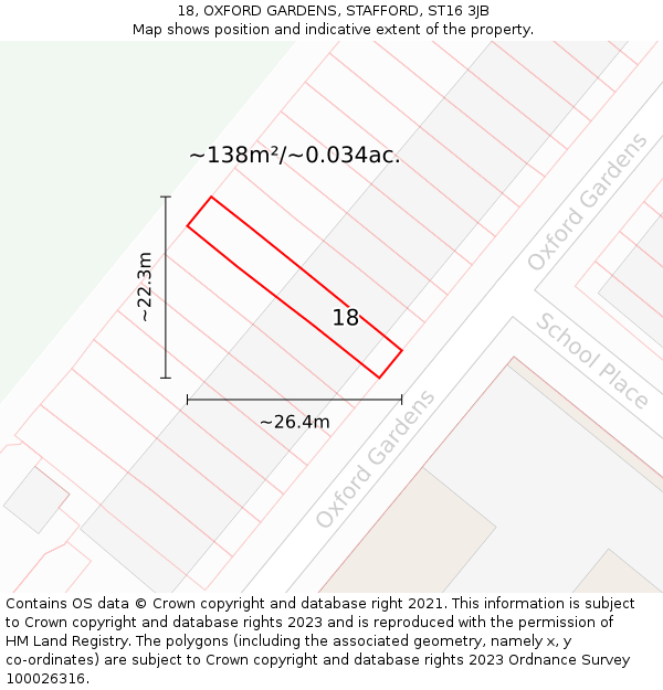 18, OXFORD GARDENS, STAFFORD, ST16 3JB: Plot and title map