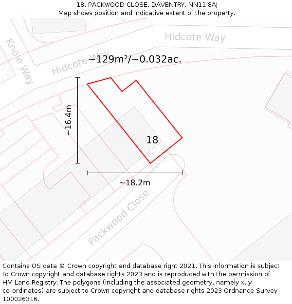 18, PACKWOOD CLOSE, DAVENTRY, NN11 8AJ: Plot and title map