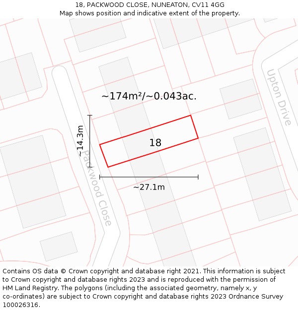 18, PACKWOOD CLOSE, NUNEATON, CV11 4GG: Plot and title map