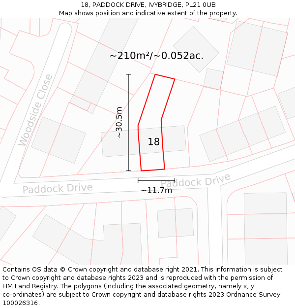 18, PADDOCK DRIVE, IVYBRIDGE, PL21 0UB: Plot and title map