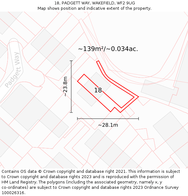 18, PADGETT WAY, WAKEFIELD, WF2 9UG: Plot and title map