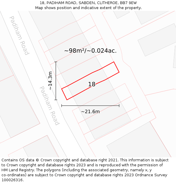 18, PADIHAM ROAD, SABDEN, CLITHEROE, BB7 9EW: Plot and title map