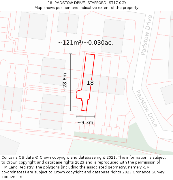 18, PADSTOW DRIVE, STAFFORD, ST17 0GY: Plot and title map