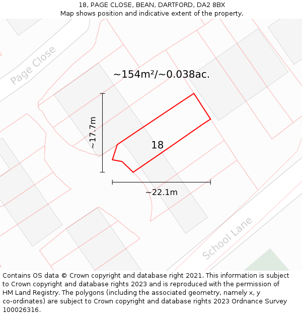 18, PAGE CLOSE, BEAN, DARTFORD, DA2 8BX: Plot and title map
