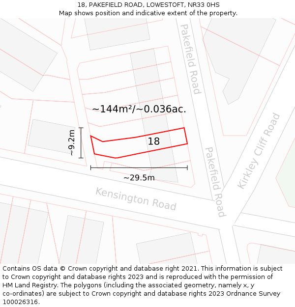 18, PAKEFIELD ROAD, LOWESTOFT, NR33 0HS: Plot and title map