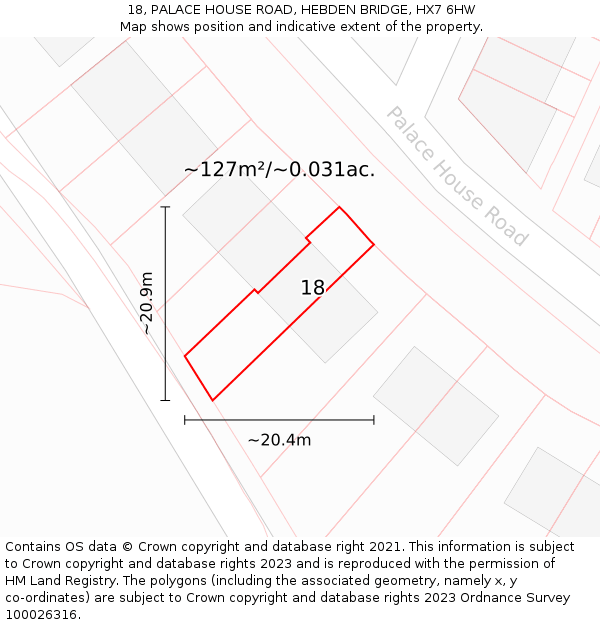 18, PALACE HOUSE ROAD, HEBDEN BRIDGE, HX7 6HW: Plot and title map