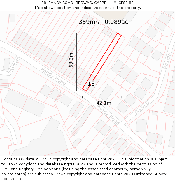 18, PANDY ROAD, BEDWAS, CAERPHILLY, CF83 8EJ: Plot and title map