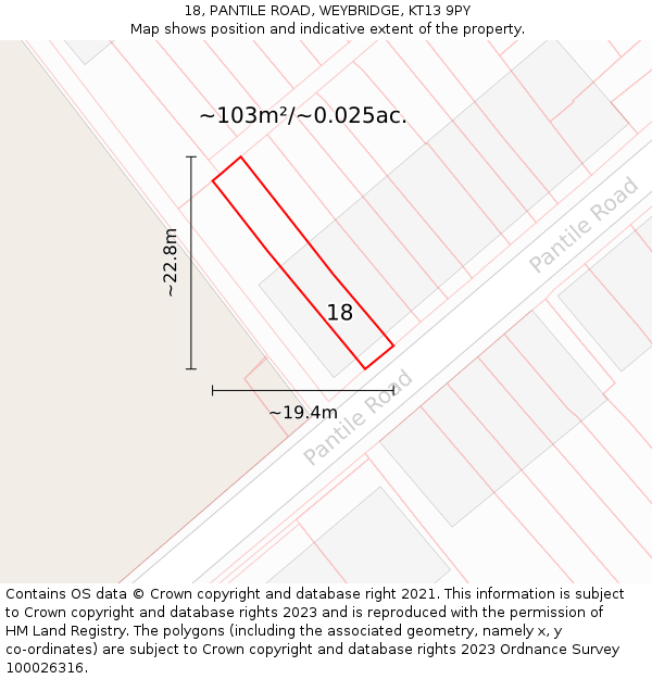 18, PANTILE ROAD, WEYBRIDGE, KT13 9PY: Plot and title map