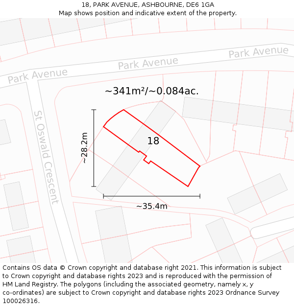 18, PARK AVENUE, ASHBOURNE, DE6 1GA: Plot and title map