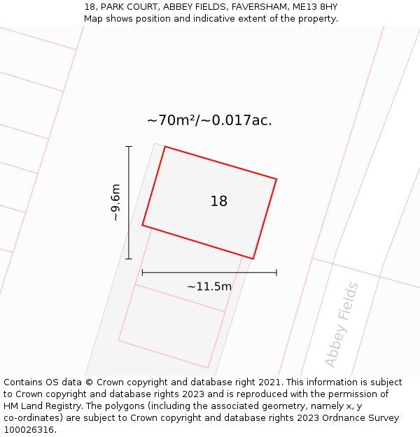 18, PARK COURT, ABBEY FIELDS, FAVERSHAM, ME13 8HY: Plot and title map