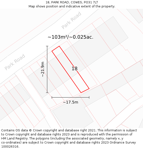 18, PARK ROAD, COWES, PO31 7LT: Plot and title map