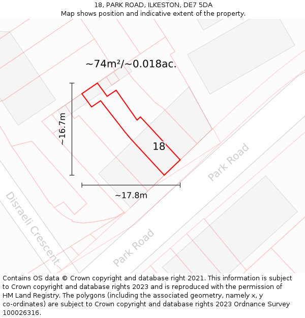 18, PARK ROAD, ILKESTON, DE7 5DA: Plot and title map