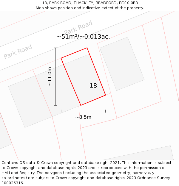 18, PARK ROAD, THACKLEY, BRADFORD, BD10 0RR: Plot and title map