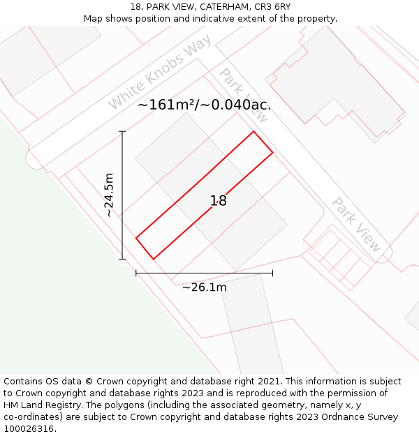 18, PARK VIEW, CATERHAM, CR3 6RY: Plot and title map