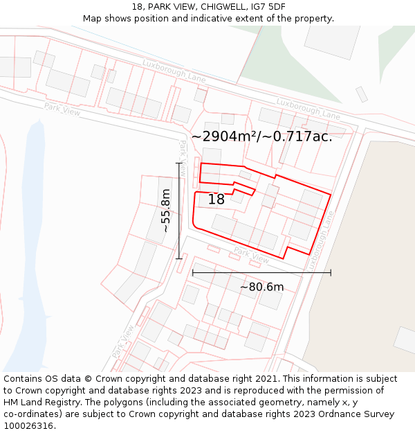 18, PARK VIEW, CHIGWELL, IG7 5DF: Plot and title map