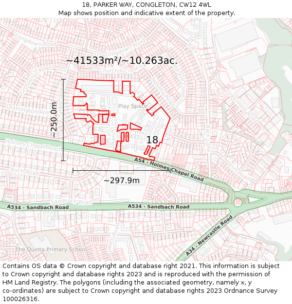 18, PARKER WAY, CONGLETON, CW12 4WL: Plot and title map