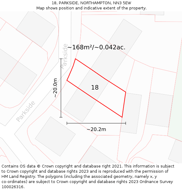 18, PARKSIDE, NORTHAMPTON, NN3 5EW: Plot and title map