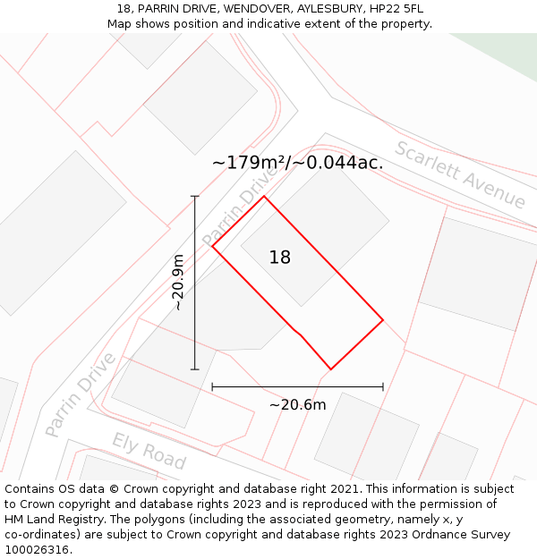 18, PARRIN DRIVE, WENDOVER, AYLESBURY, HP22 5FL: Plot and title map