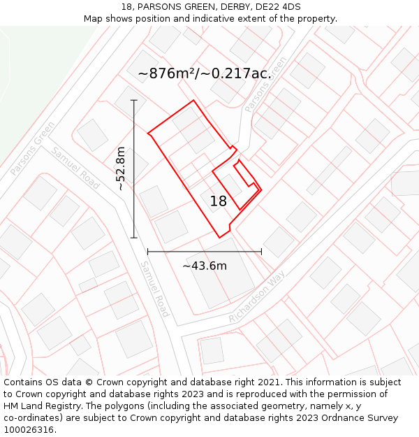18, PARSONS GREEN, DERBY, DE22 4DS: Plot and title map