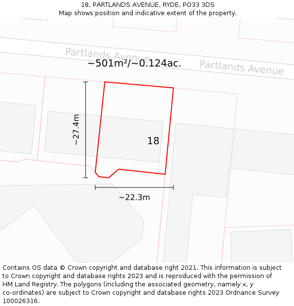 18, PARTLANDS AVENUE, RYDE, PO33 3DS: Plot and title map