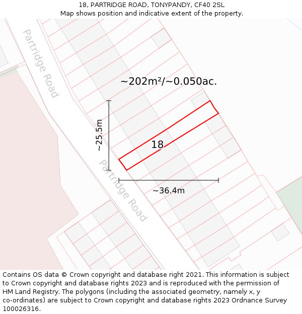 18, PARTRIDGE ROAD, TONYPANDY, CF40 2SL: Plot and title map