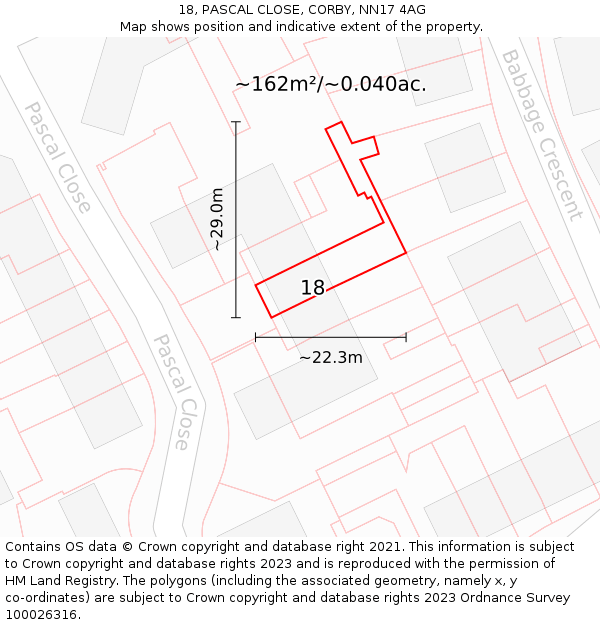 18, PASCAL CLOSE, CORBY, NN17 4AG: Plot and title map