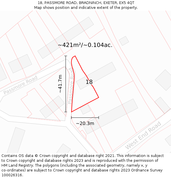 18, PASSMORE ROAD, BRADNINCH, EXETER, EX5 4QT: Plot and title map