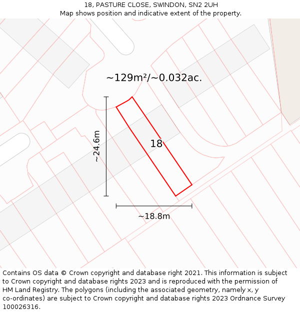 18, PASTURE CLOSE, SWINDON, SN2 2UH: Plot and title map