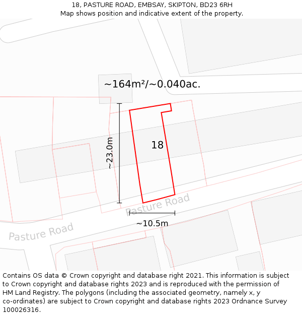 18, PASTURE ROAD, EMBSAY, SKIPTON, BD23 6RH: Plot and title map