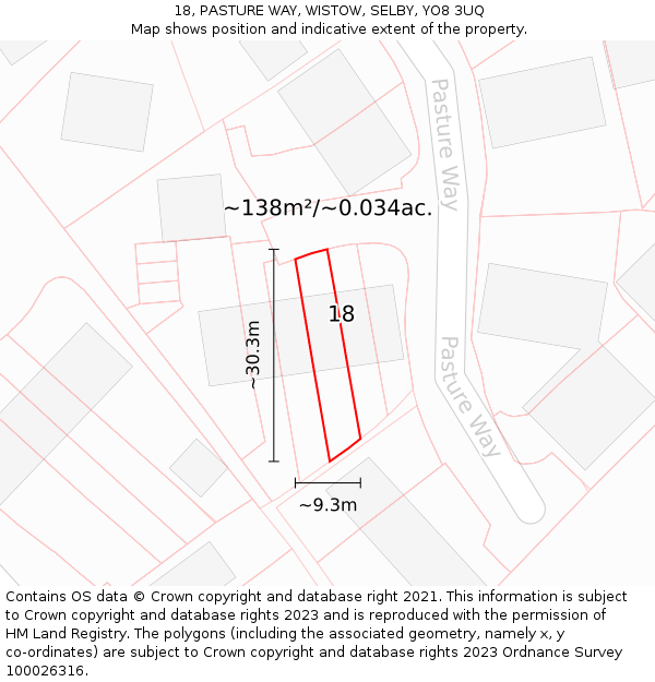 18, PASTURE WAY, WISTOW, SELBY, YO8 3UQ: Plot and title map