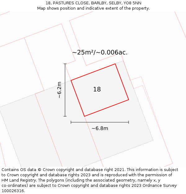 18, PASTURES CLOSE, BARLBY, SELBY, YO8 5NN: Plot and title map