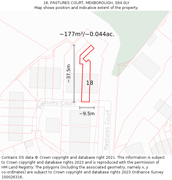 18, PASTURES COURT, MEXBOROUGH, S64 0LY: Plot and title map