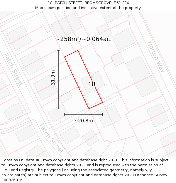 18, PATCH STREET, BROMSGROVE, B61 0FX: Plot and title map