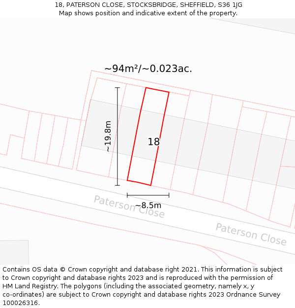 18, PATERSON CLOSE, STOCKSBRIDGE, SHEFFIELD, S36 1JG: Plot and title map