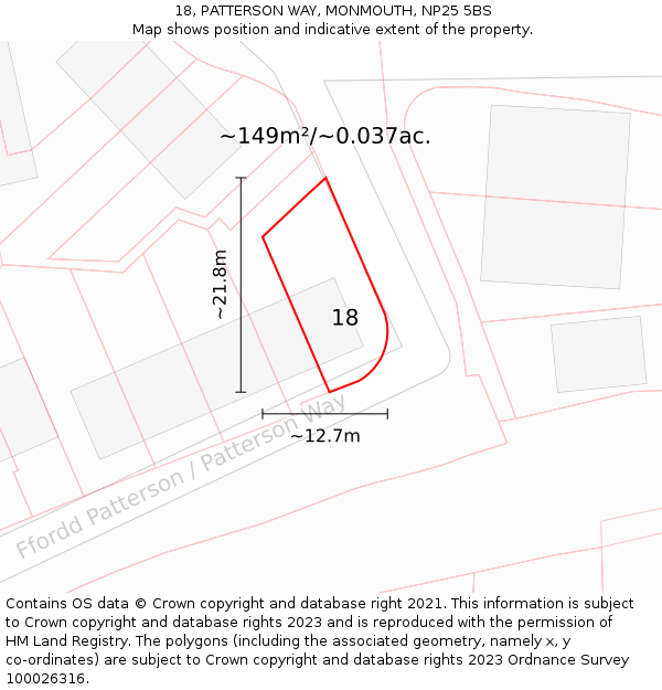 18, PATTERSON WAY, MONMOUTH, NP25 5BS: Plot and title map
