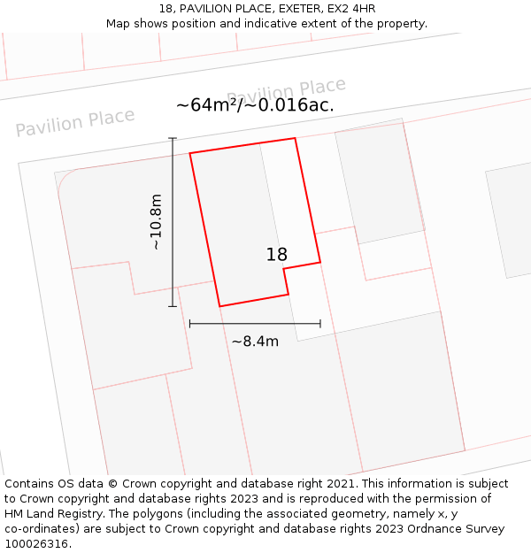 18, PAVILION PLACE, EXETER, EX2 4HR: Plot and title map