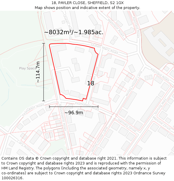 18, PAYLER CLOSE, SHEFFIELD, S2 1GX: Plot and title map