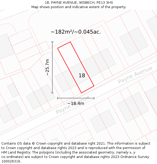 18, PAYNE AVENUE, WISBECH, PE13 3HS: Plot and title map