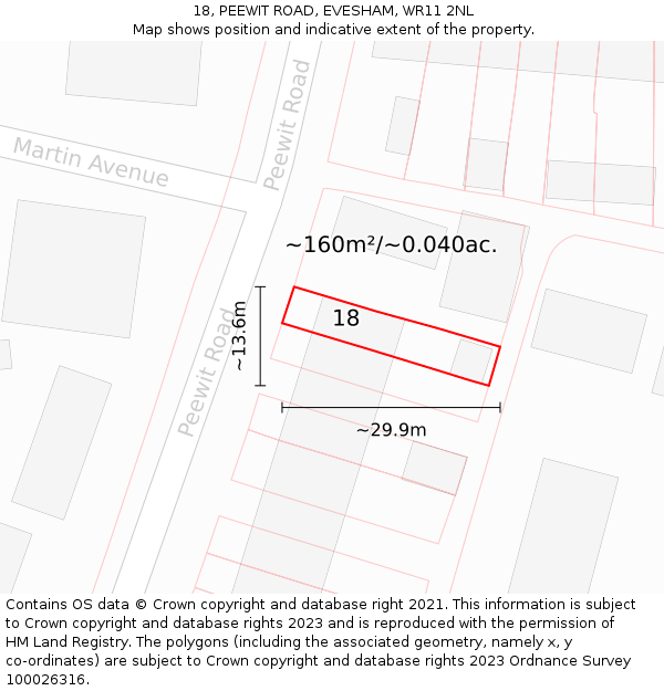 18, PEEWIT ROAD, EVESHAM, WR11 2NL: Plot and title map
