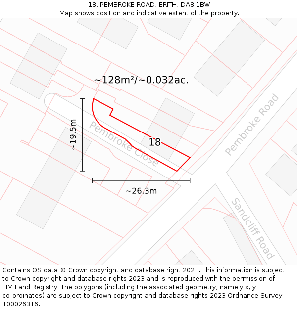 18, PEMBROKE ROAD, ERITH, DA8 1BW: Plot and title map