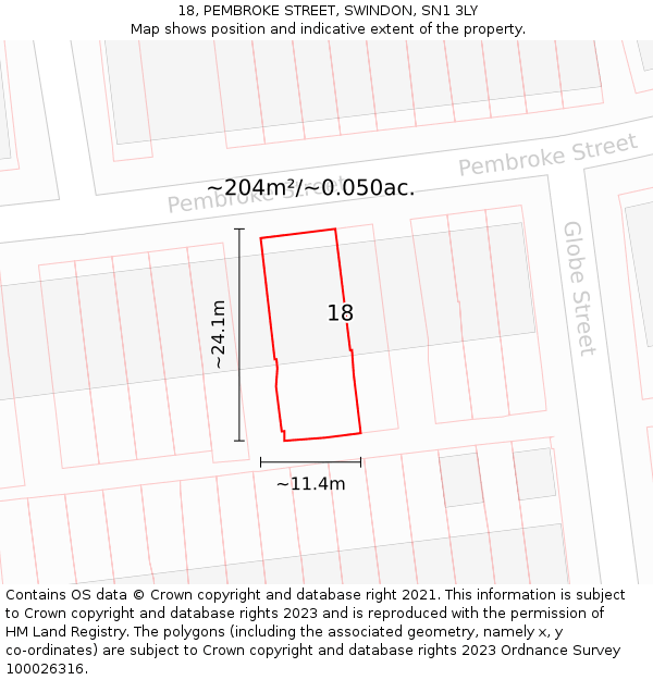18, PEMBROKE STREET, SWINDON, SN1 3LY: Plot and title map