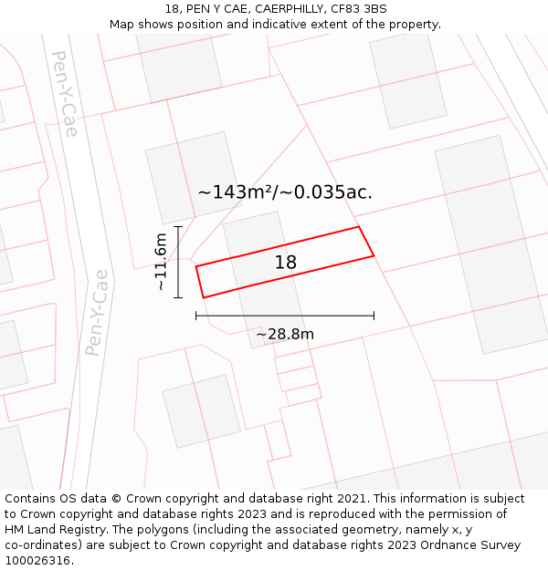 18, PEN Y CAE, CAERPHILLY, CF83 3BS: Plot and title map