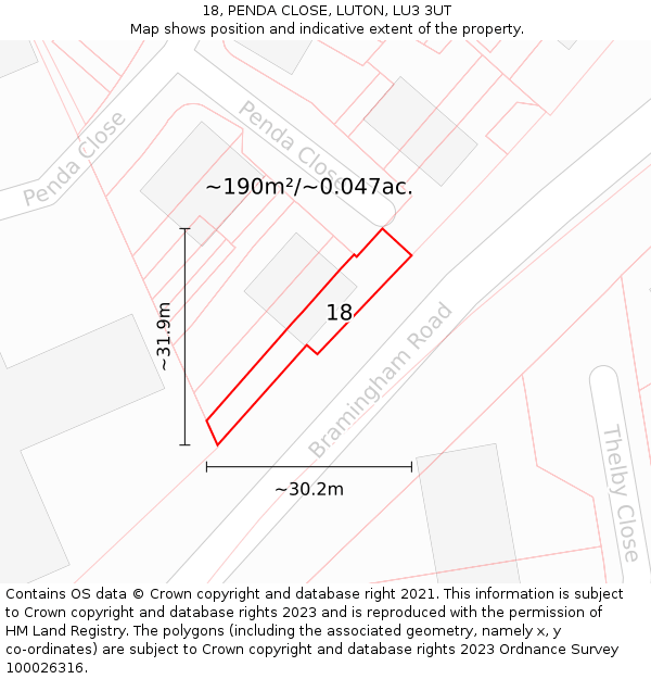 18, PENDA CLOSE, LUTON, LU3 3UT: Plot and title map