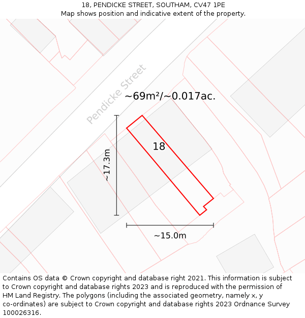 18, PENDICKE STREET, SOUTHAM, CV47 1PE: Plot and title map